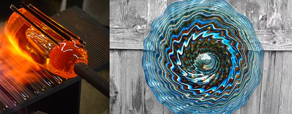 side by side visuals of the sculptural glass art process