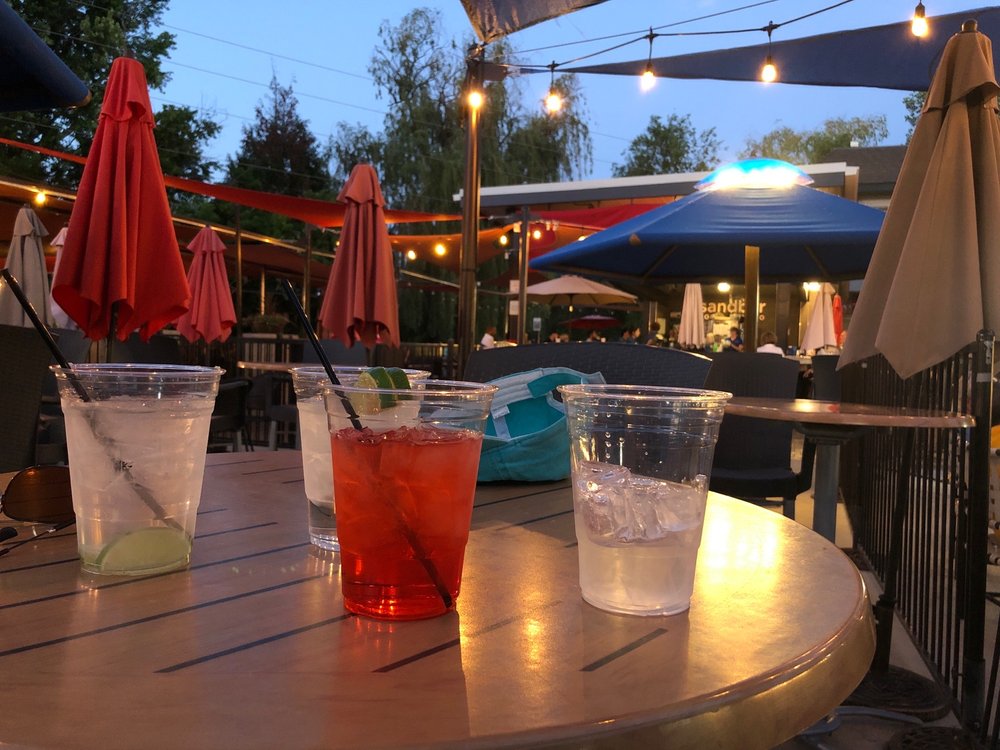 Drinks on a patio table 